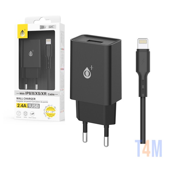 Cargador de Pared EU OnePlus A6175 con iPhone Cable 1 USB 5V/2,4A Negro